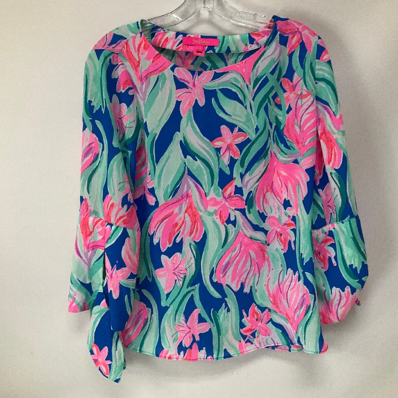 Tropical Print Top Long Sleeve Lilly Pulitzer, Size S Sleek Men's Metallic