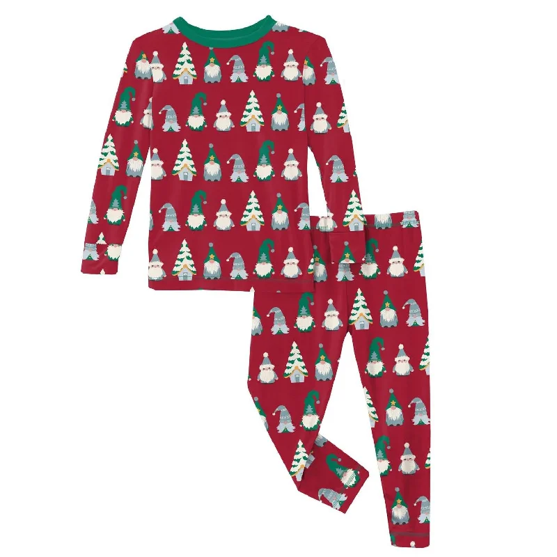 Kids' Print Long Sleeve Pajama Set In Crimson Gnomes Edgy Men's Punk