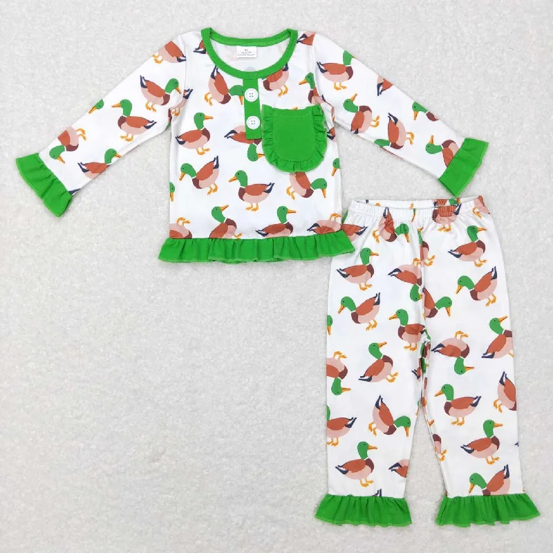 GLP1016 Green Duck  Girls Long Sleeve Pants Outfits Pajamas Bohemian Men's Free