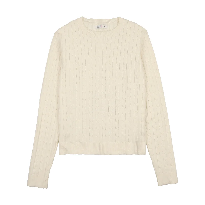 Coco Blanc Cabled Sweater Cream Refined Men's Hand