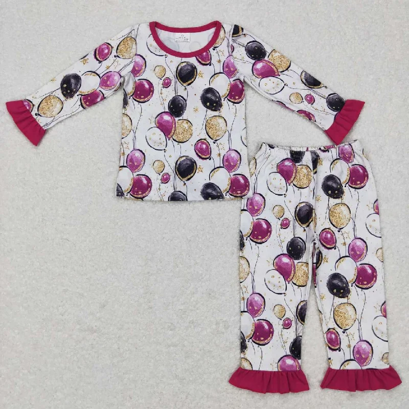 GLP0819 Pink Balloon Girls Long Sleeve Pants Outfits Pajamas Organic