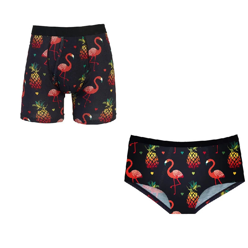 Matching Pairs Cheeky/Boxer - Flamingos Cozy Men's Winter