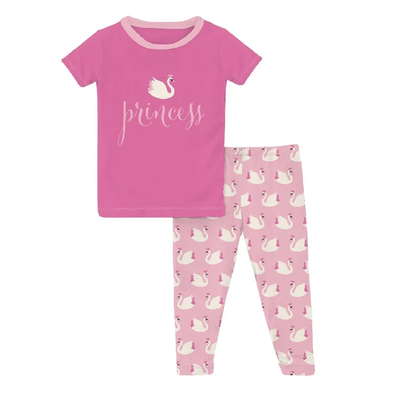 Kids' Short Sleeve Graphic Tee Pajama Set In Cake Pop Swan Princess Sleek Men's Metallic