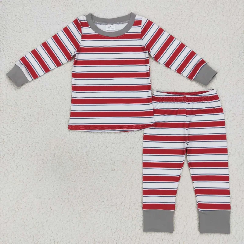 GLP0874 Red Grey Stripes  Girls Long Sleeve Pants Outfits Pajamas Street