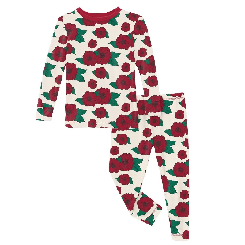 Kids' Print Long Sleeve Pajama Set In Holiday Poppies Traditional Men's Wool