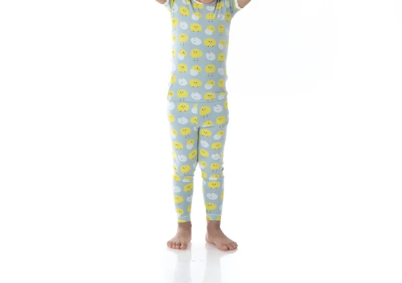 Kids' Bamboo Print Short Sleeve Pajama Set In Jade Peep Peeps Elegant Men's Cashmere