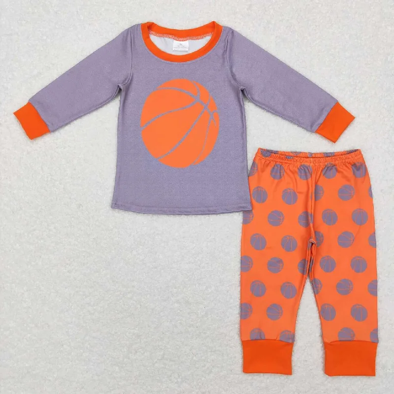 BLP0428 Orange Basketball Boys Long Sleeve Pants Outfits Pajamas Classic Men's Pin