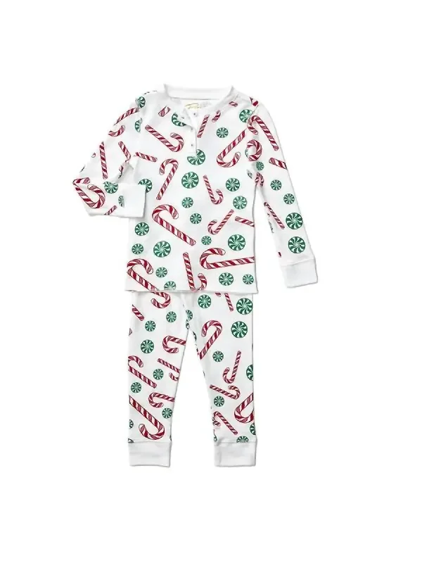 Kids' Pima Christmas Pajama In Candy Cane Cozy Men's Sherpa