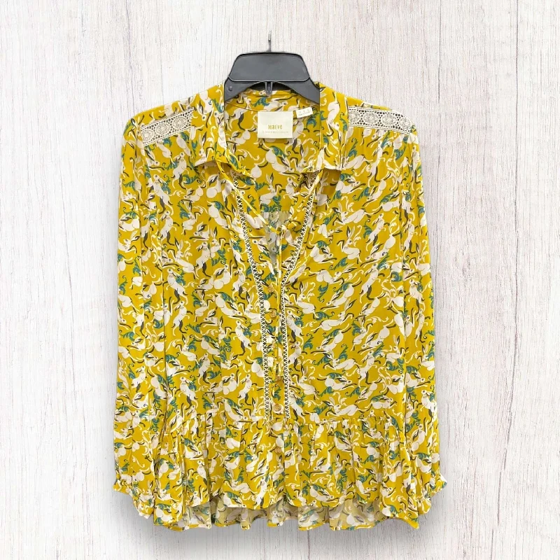 Top Long Sleeve By Maeve In Green & Yellow, Size: Xs Masculine Men's 