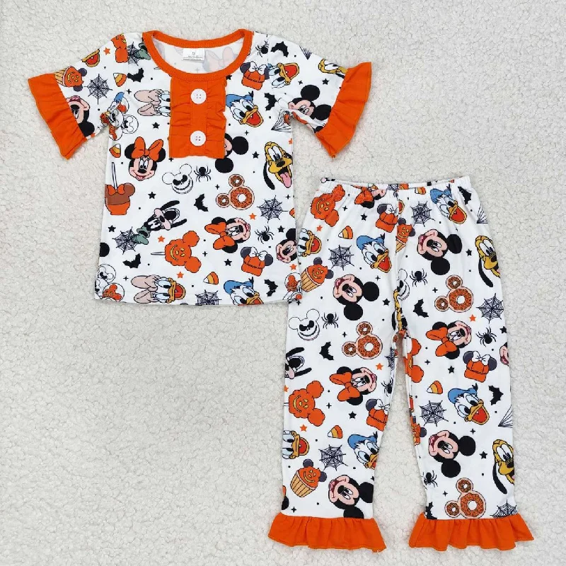 GSPO1552 Mickey Donut Spider Bat Orange White lace short-sleeved pant pajamas set Cozy Men's Winter