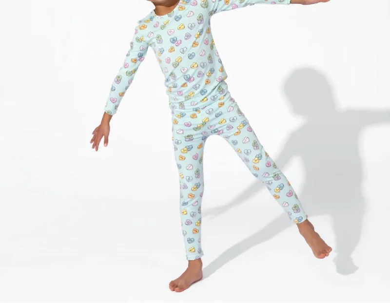 Bamboo Pajamas In Valentine's Candy Hearts Blue Refined Men's Classic 