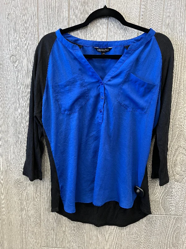 Top Long Sleeve By Express In Black & Blue, Size: L Unique Men's Patch