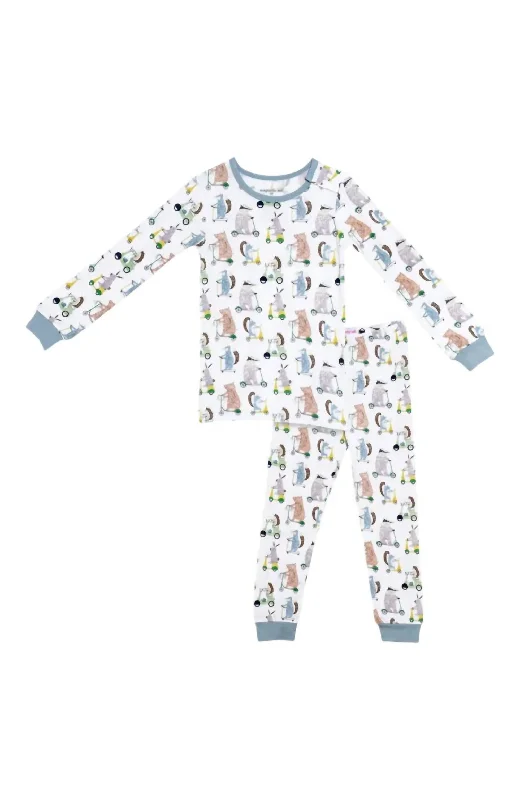 Wheel Good Friends 2Pc Toddler Pajama Set In White Modern Men's Geometric