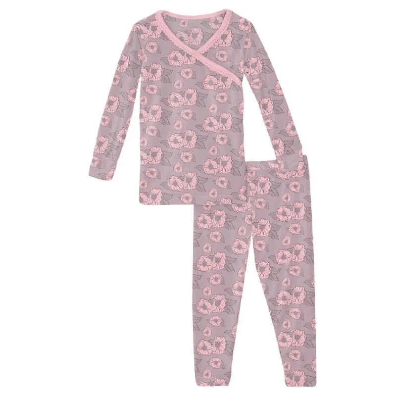 Kids' Print Long Sleeve Kimono Pajama Set In Sweet Pea Poppies Vacation