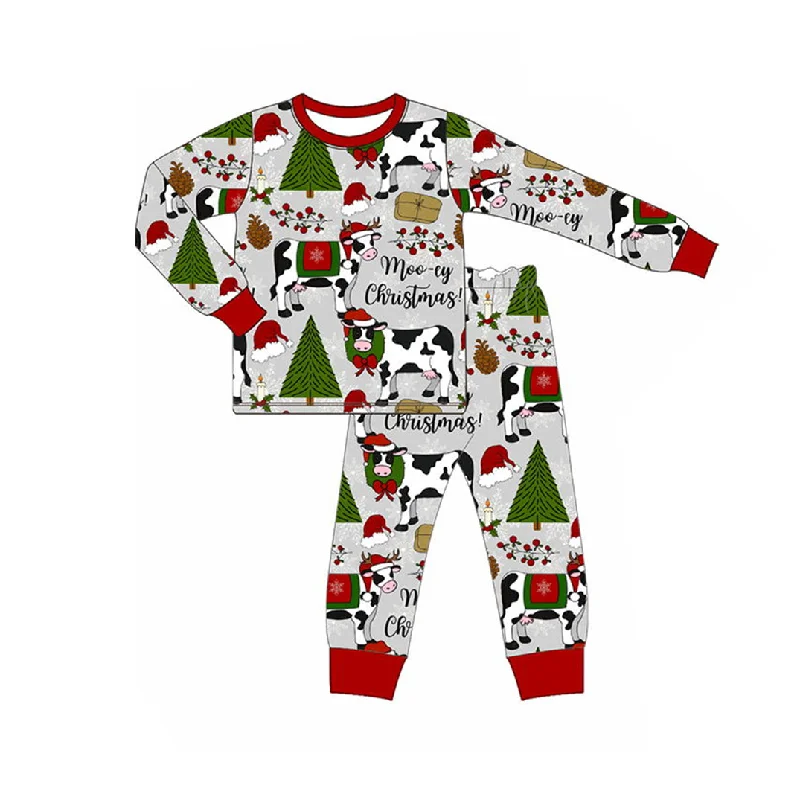 Preorder BLP0513 Christmas tree cow grey red long sleeve trousers pajamas set Trendy Men's Oversized