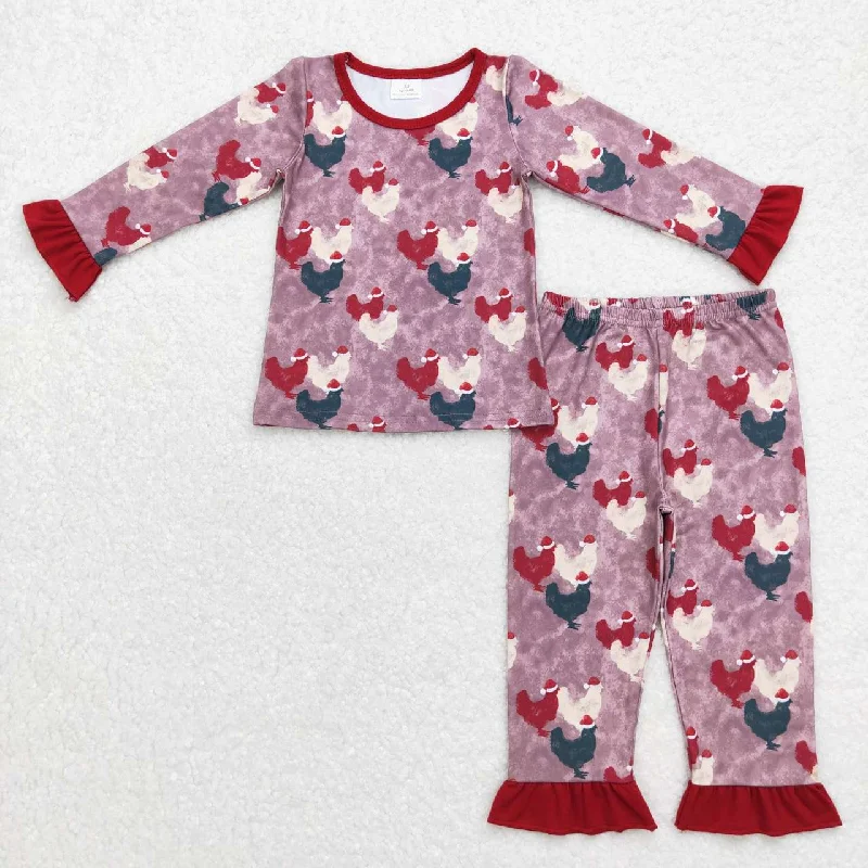 GLP0848  Red Chicken  Girls Long Sleeve Pants Outfits Pajamas Rugged Men's Outdoor 