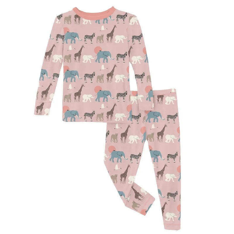 Kids' Print Long Sleeve Pajama Set In Baby Rose Just So Animals Practical Men's Multi