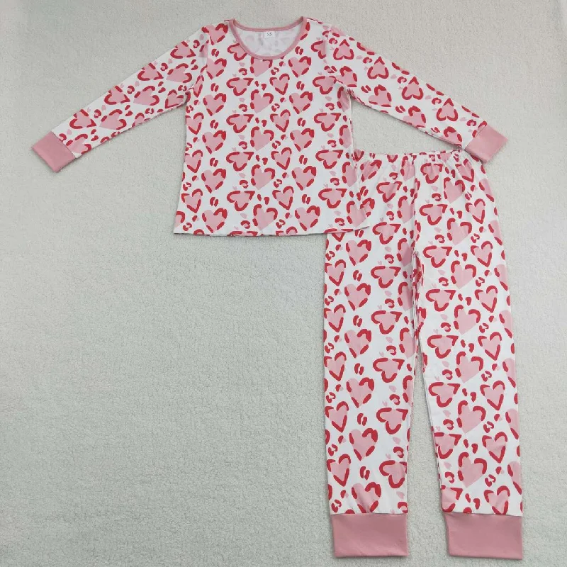 GLP1096 Adult Mom Family Valentine Love Pink Red Girls Long Sleeve Pants Outfits Pajamas Vacation