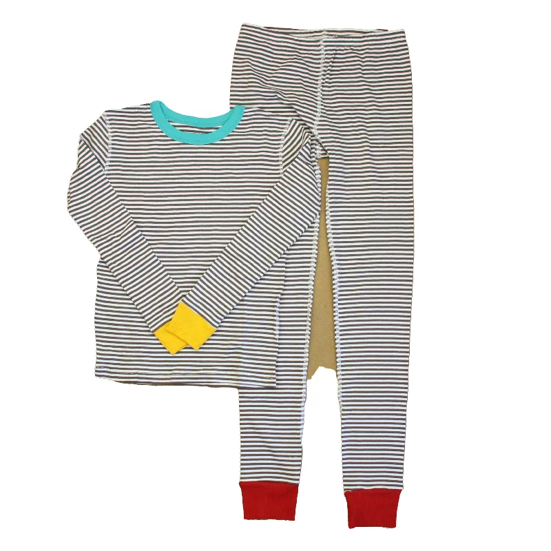 Mightly Unisex Gray | White Red Stripe 2-piece Pajamas Sporty Men's Athleisure 