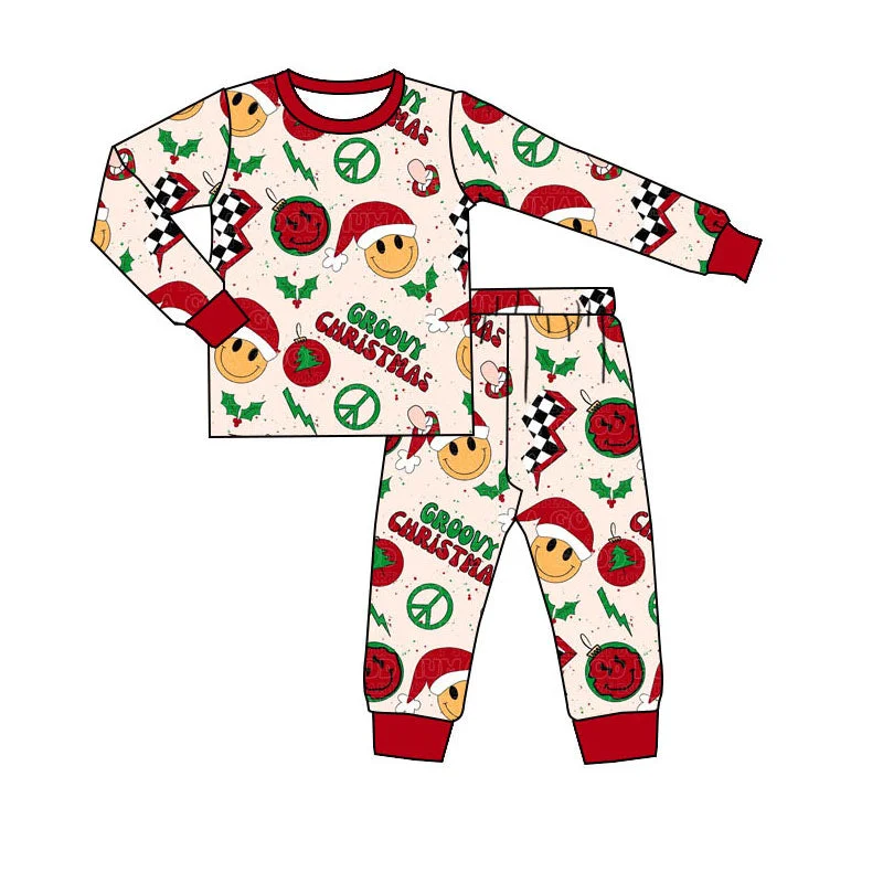 Preorder BLP0651 groovy christmas Smiley Lightning long sleeve pants pajamas set Earthy Men's Sustainable 