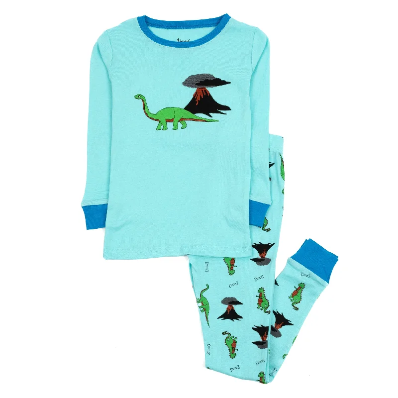 Kids Two Piece Cotton Pajamas Dinosaur Blue Bold Men's Animal