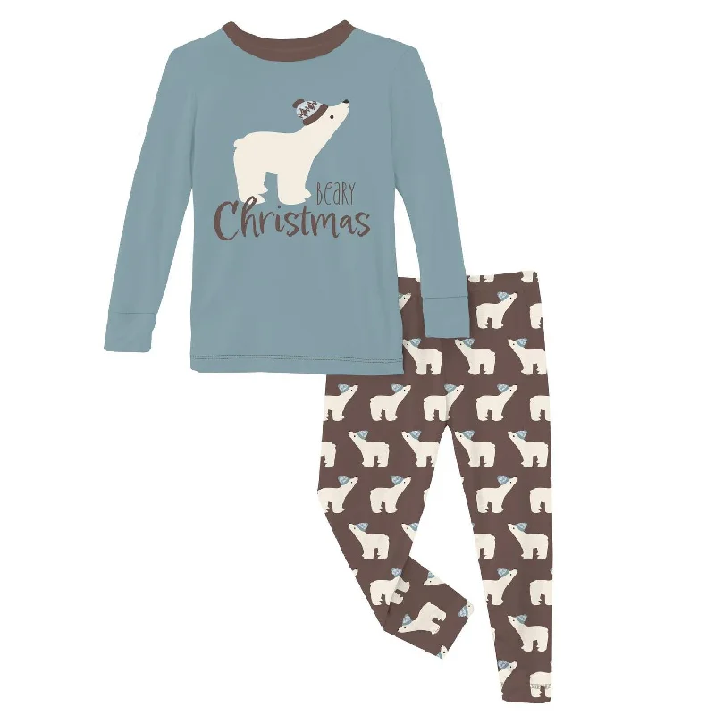 Kids' Long Graphic Tee Sleeve Pajama Set In Coffee Polar Bears Trendy Men's Bucket