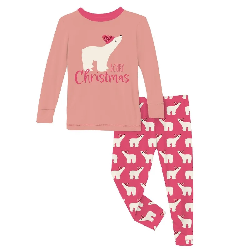 Kids' Long Graphic Tee Sleeve Pajama Set In Winter Rose Polar Bears Dynamic Men's High