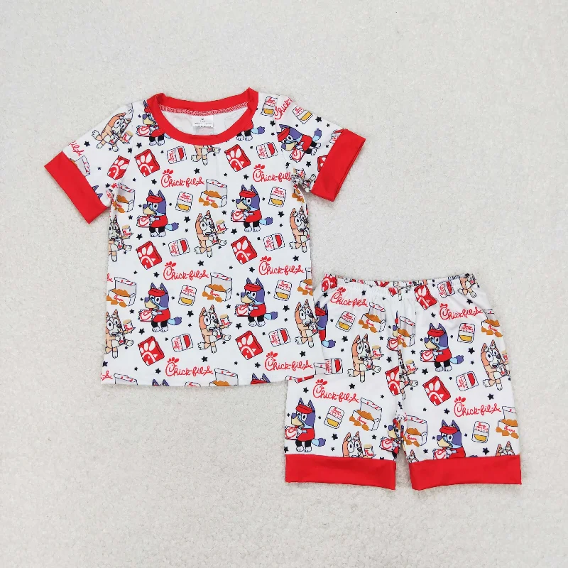 BSSO0948 bluey chick Fried Chicken Stars Red and white short-sleeved shorts pajamas set High quality Sleek Men's Contemporary 