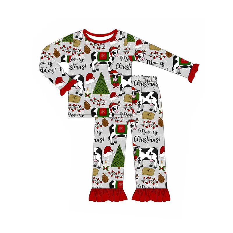 Preorder GLP1243 Christmas tree Cow grey red lace long sleeve trousers pajamas set Hip Men's Urban