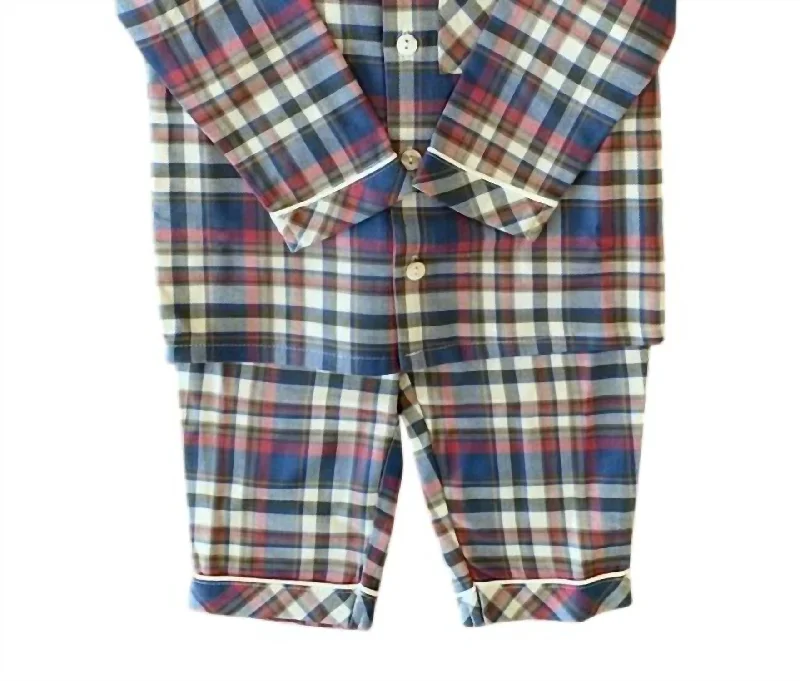 Toddler's Plaid Flannel Pajamas Set In Red Polished Men's Satin