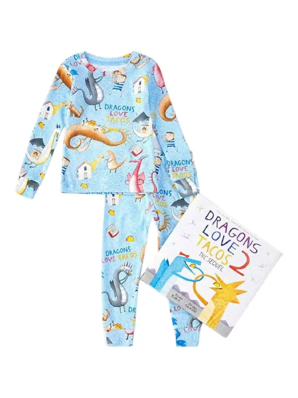 Boy's Dragons Love Tacos Pajamas In Blue Dynamic Men's Glow