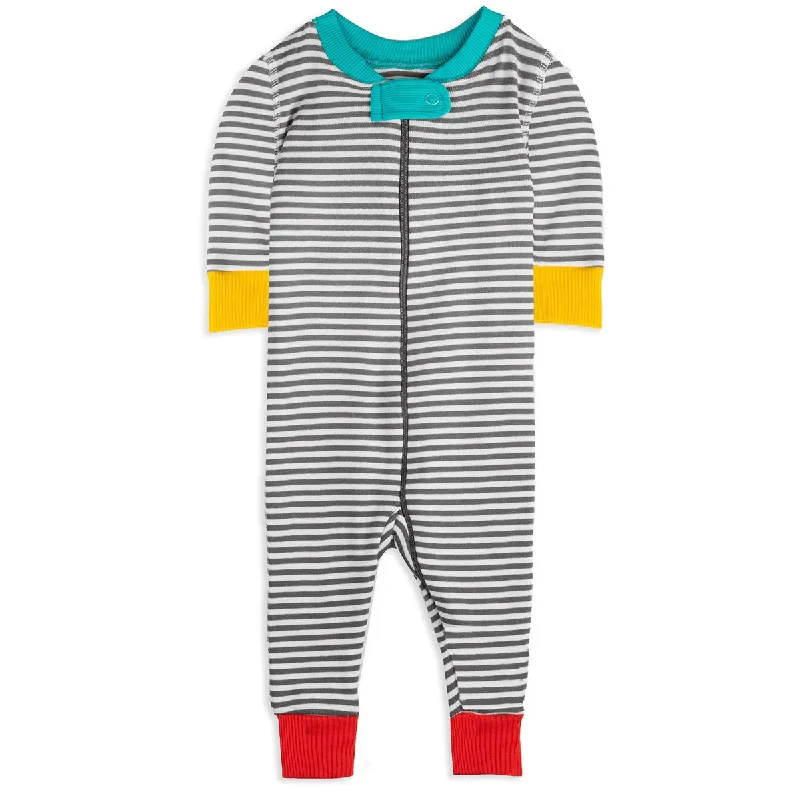 Mightly Unisex Gray Stripe 1-piece Non-footed Pajamas Unique Men's Patch