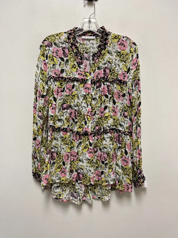 Floral Print Top Long Sleeve Jane And Delancey, Size M Adventure