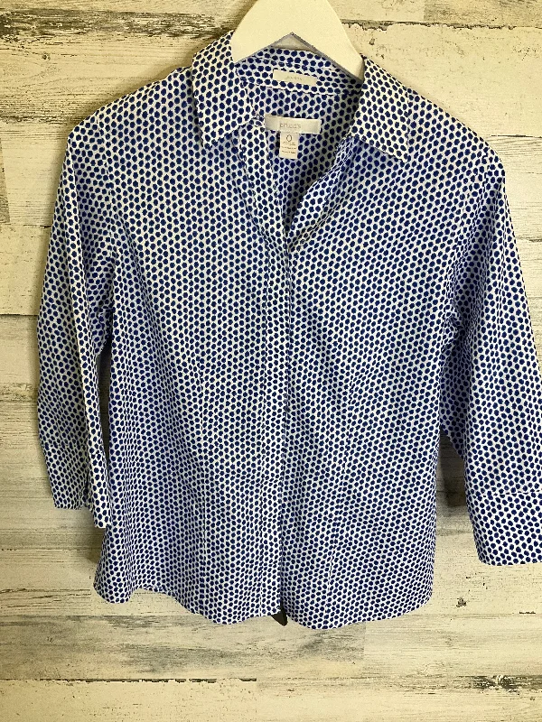 Blue & White Top 3/4 Sleeve Chicos, Size S Vacation