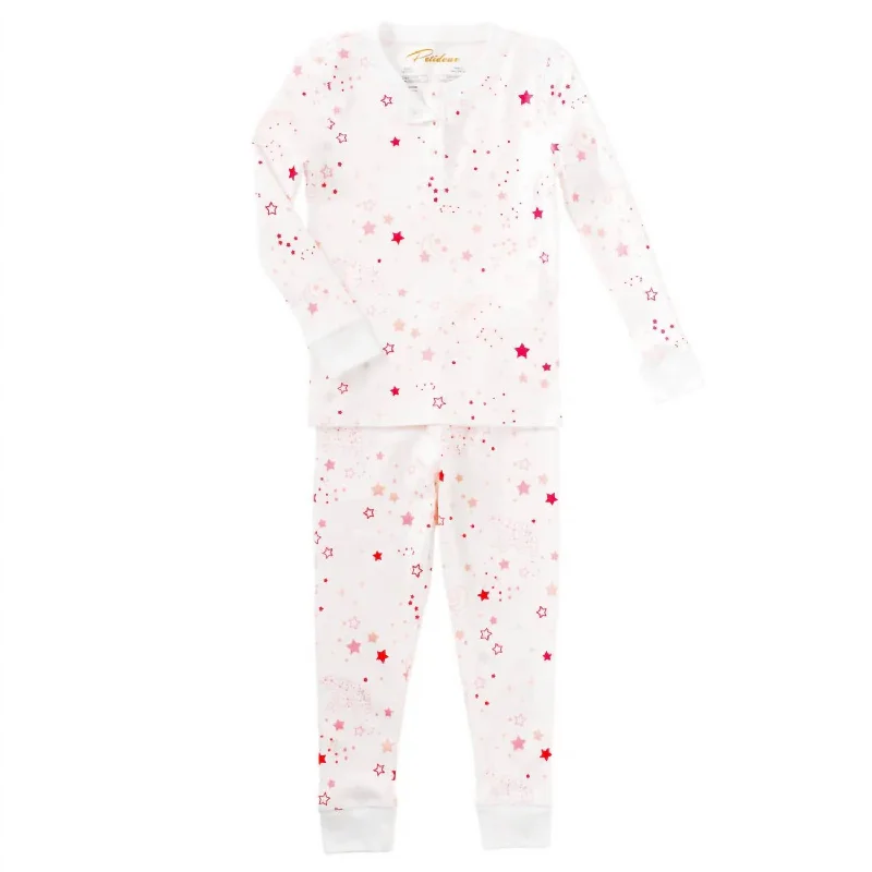 Kids' Stars & Constellation Pajamas In Pink/white Sleek Men's Metallic