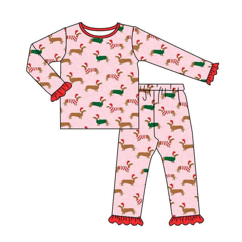 Preorder GLP1244 Christmas hat puppy pink long sleeve pants pajamas set Earthy Men's Sustainable 