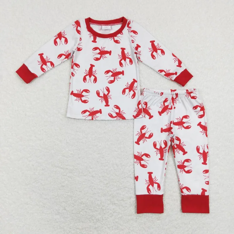 BLP0441 Red Crawfish  Boys Long Sleeve Pants Outfits Pajamas Laid