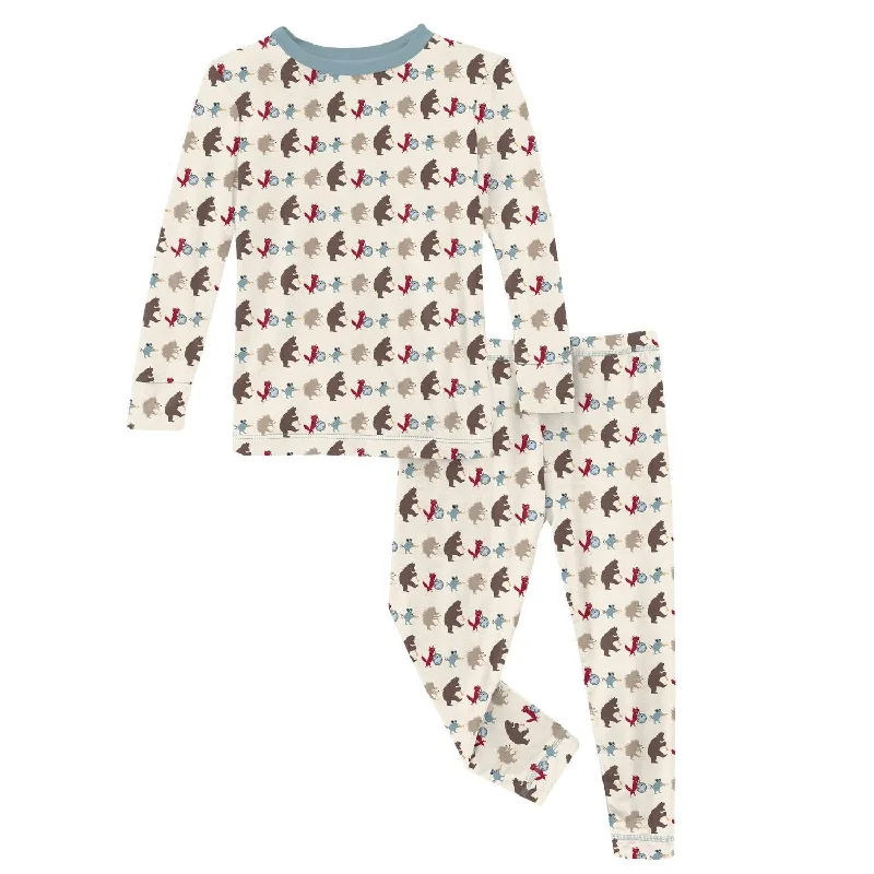 Kids' Print Long Sleeve Pajama Set In Natural Marching Band Luxurious Men's High