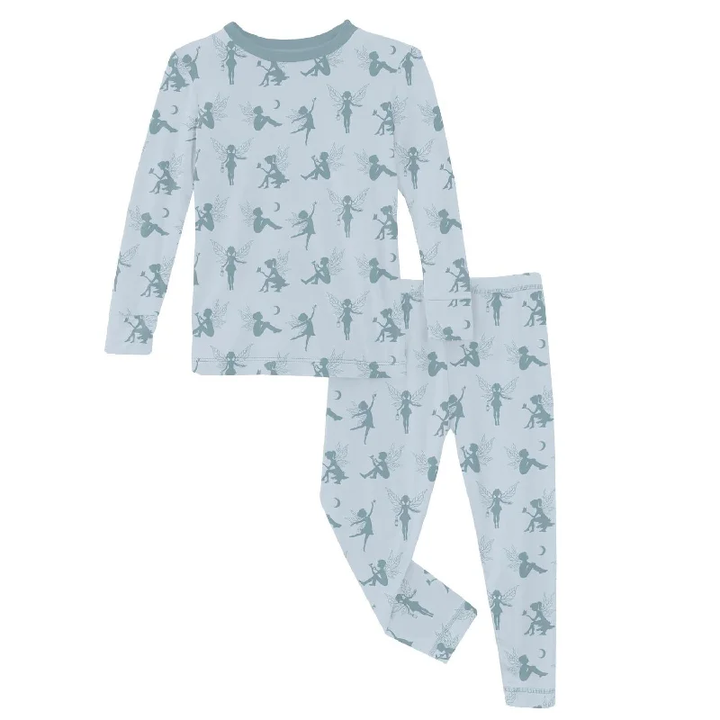 Kids' Long Sleeve Pajama Set In Illusion Blue Forest Fairies Trendy Men's Oversized