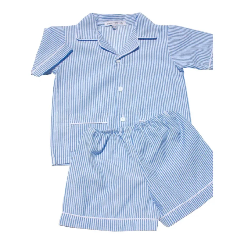 Boys Strip Short Sleeve Pajama Sets In Blue Stripe Tough Men's Military