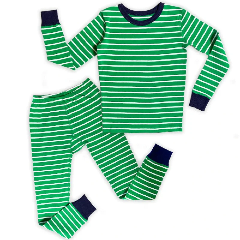 Mightly Boys Green Stripe 2-piece Pajamas Athletic Men's High