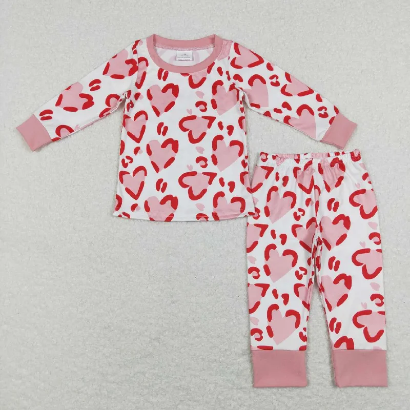 GLP1095  Valentine Love Pink Girls Long Sleeve Pants Outfits Pajamas Sleek Men's Contemporary 