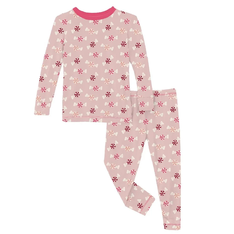 Kids' Print Long Sleeve Pajama Set In Baby Rose Peppermints Monochromatic Office Style