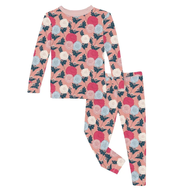 Kids' Long Sleeve Pajama Set In Blush Enchanted Floral Streetwear Style