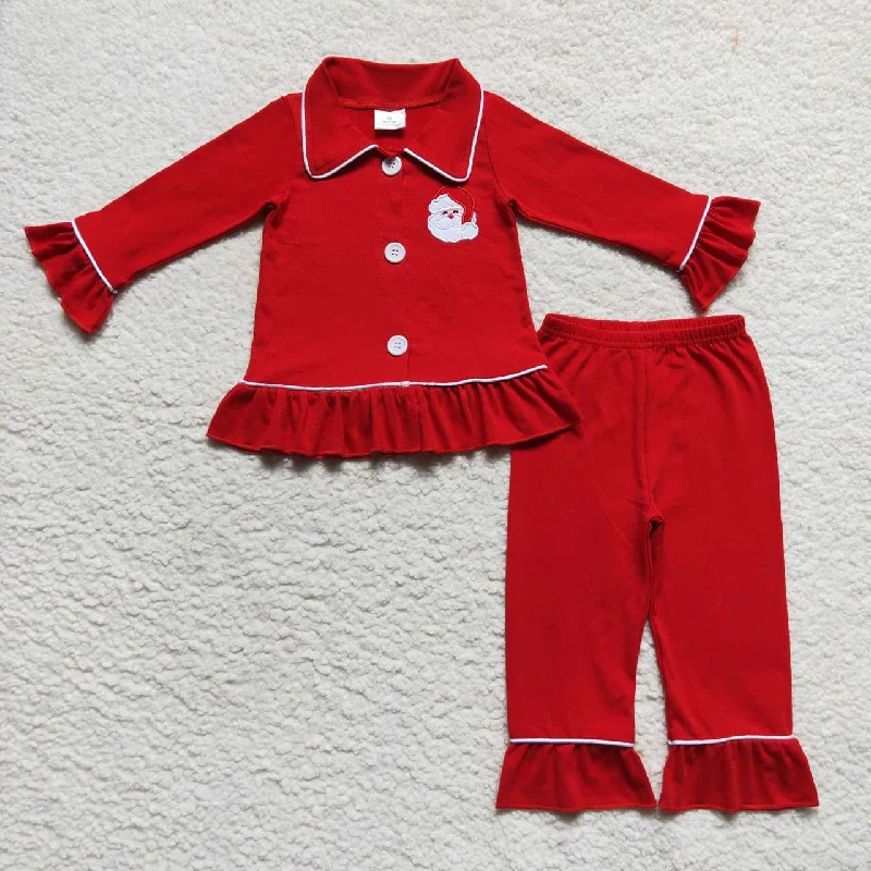 GLP0699  Christmas Red  Santa  Collar Girls Long Sleeve Pajamas Earthy Men's Sustainable 