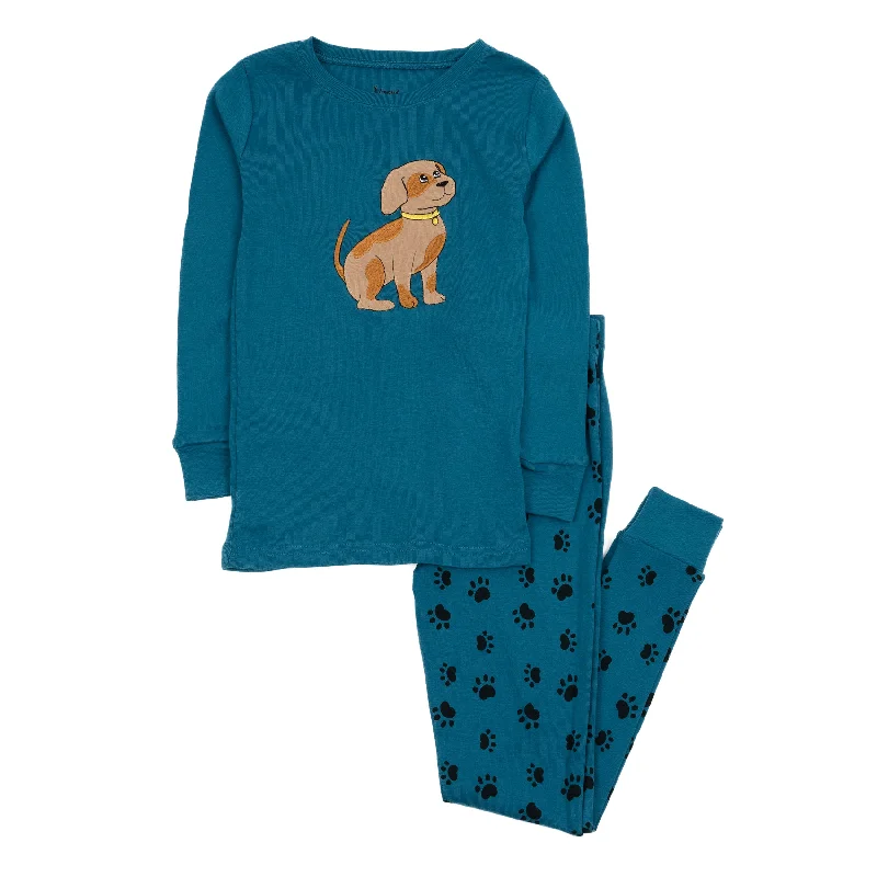 Kids Two Piece Cotton Pajamas Dog Paw Blue Stylish Men's Neon