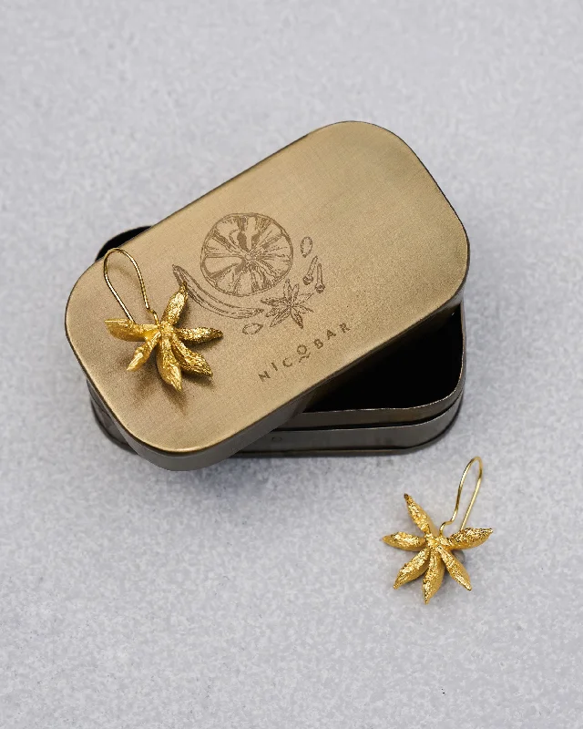 Star Anise Dangle Earrings - Gold Hip Men's Retro