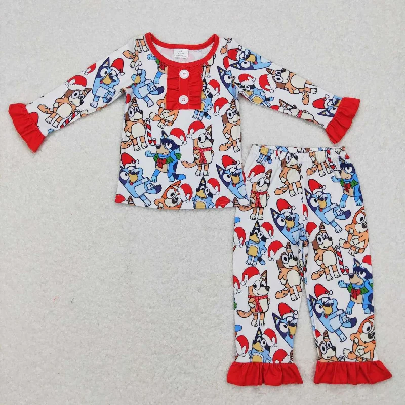 GLP0984  Christmas Red Blue Dog Cartoon Girls Long Sleeve Pants Outfits Pajamas Athletic Men's High