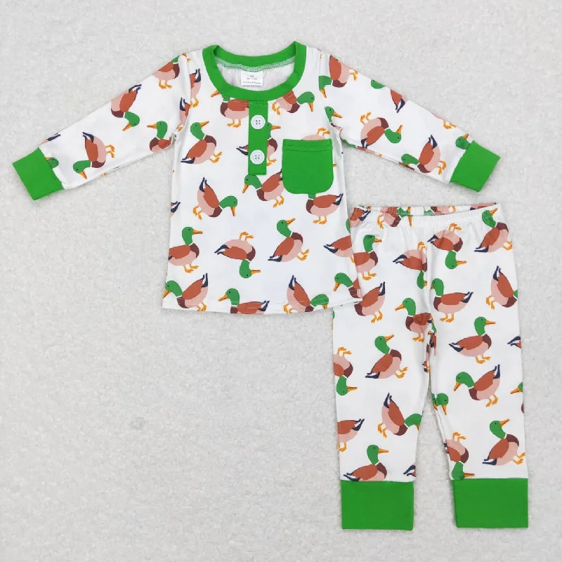 BLP0419  Green Duck  Boys Long Sleeve Pants Outfits Pajamas Business