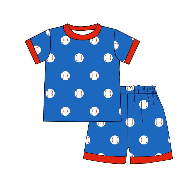 Preorder  BSSO0503 Blue Red Softball Boys Short Sleeve Shorts Outfits Pajamas Cool Men's Skate